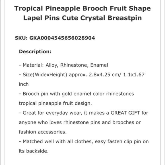 30% OFF NWT New Pineapple π Brooch Pinβ - Picture 8 of 16
